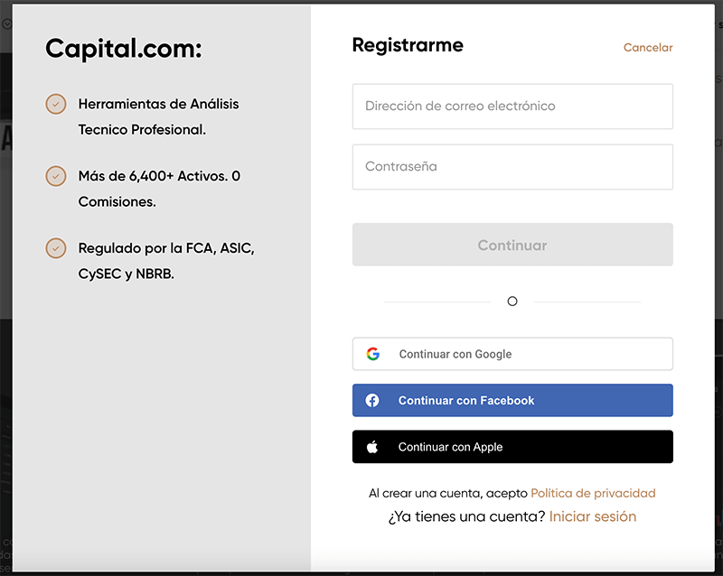 como iniciar sesion en el broker online capital com