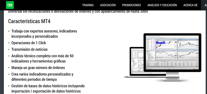 captura de pantalla de las funciones de metatrade4 en fbs